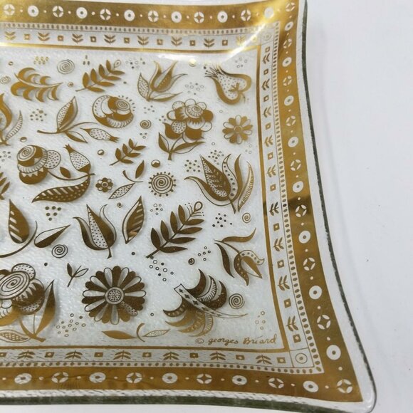 Vintage Persian Garden Gold Georges Briard Signed Vanity Rectangle Glass Tray - Picture 2 of 5